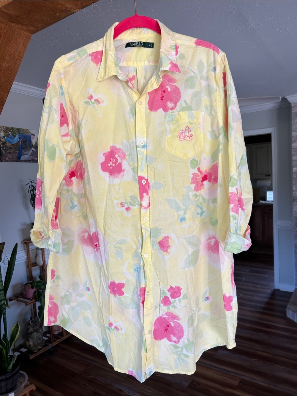 Ralph Lauren Pastel Yellow Shirt with Pink Collar and Mint Accents